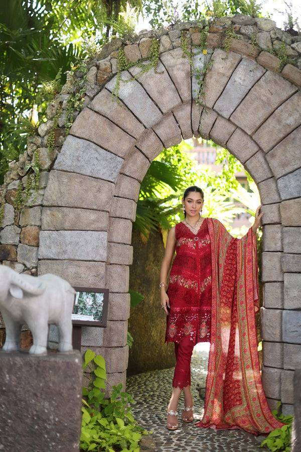 Noor by Saadia Asad | Luxury Chikankari Lawn24 | D12-A Red Chevron - Pakistani Designer Dress - by Noor by Saadia Asad | Type: Luxury - 100% Original at Saira Sultan