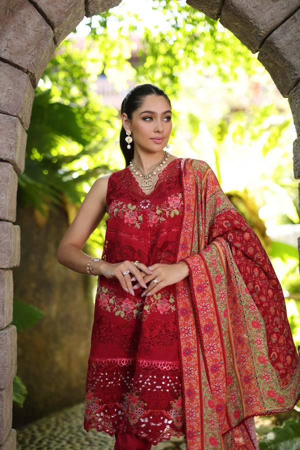 Noor by Saadia Asad | Luxury Chikankari Lawn24 | D12-A Red Chevron - Pakistani Designer Dress - by Noor by Saadia Asad | Type: Luxury - 100% Original at Saira Sultan
