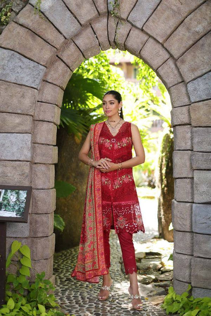 Noor by Saadia Asad | Luxury Chikankari Lawn24 | D12-A Red Chevron - Pakistani Designer Dress - by Noor by Saadia Asad | Type: Luxury - 100% Original at Saira Sultan