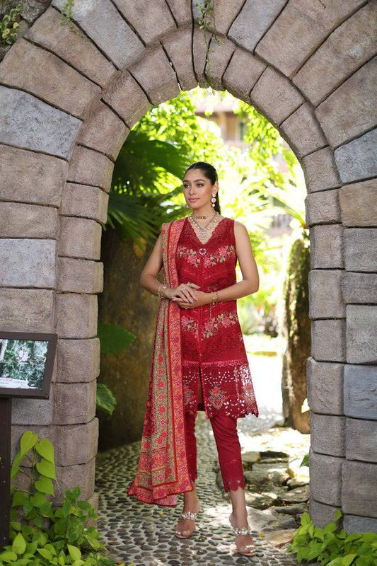 Noor by Saadia Asad | Luxury Chikankari Lawn24 | D12-A Red Chevron - Pakistani Designer Dress - by Noor by Saadia Asad | Type: Luxury - 100% Original at Saira Sultan