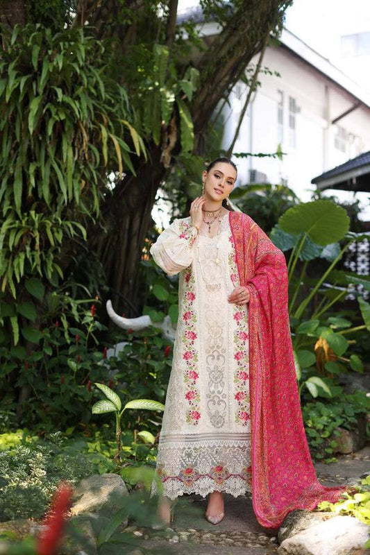 Noor by Saadia Asad | Luxury Chikankari Lawn24 | D12-B Cream Laser - Pakistani Designer Dress - by Noor by Saadia Asad | Type: Luxury - 100% Original at Saira Sultan