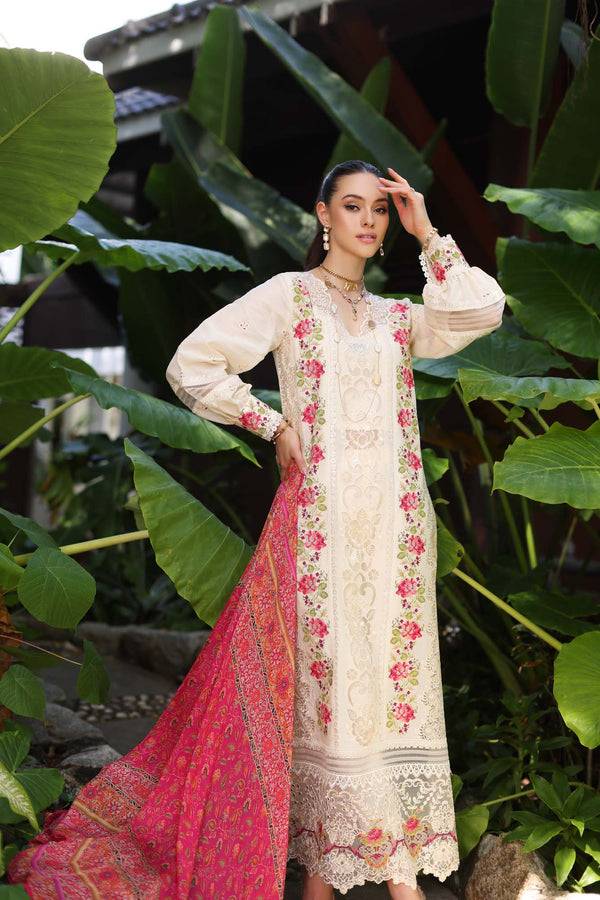 Noor by Saadia Asad | Luxury Chikankari Lawn24 | D12-B Cream Laser - Pakistani Designer Dress - by Noor by Saadia Asad | Type: Luxury - 100% Original at Saira Sultan