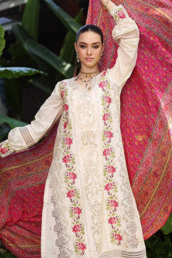 Noor by Saadia Asad | Luxury Chikankari Lawn24 | D12-B Cream Laser - Pakistani Designer Dress - by Noor by Saadia Asad | Type: Luxury - 100% Original at Saira Sultan