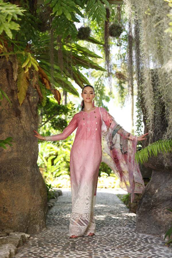 Noor by Saadia Asad | Luxury Chikankari Lawn24 | D1-A Pink Ombre - Pakistani Designer Dress - by Noor by Saadia Asad | Type: Luxury - 100% Original at Saira Sultan