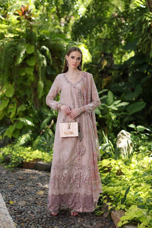 Noor by Saadia Asad | Luxury Chikankari Lawn24 | D3-A Mink Schifli - Pakistani Designer Dress - by Noor by Saadia Asad | Type: Luxury - 100% Original at Saira Sultan