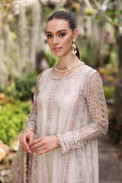 Noor by Saadia Asad | Luxury Chikankari Lawn24 | D3-B Beige Schifli - Pakistani Designer Dress - by Noor by Saadia Asad | Type: Luxury - 100% Original at Saira Sultan