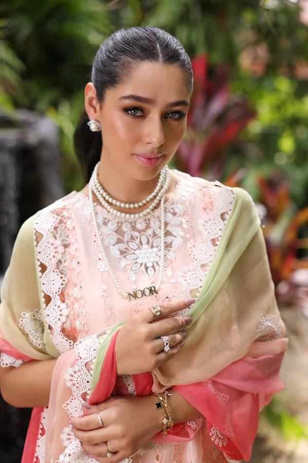 Noor by Saadia Asad | Luxury Chikankari Lawn24 | D7-B Peach Tkm - Pakistani Designer Dress - by Noor by Saadia Asad | Type: Luxury - 100% Original at Saira Sultan