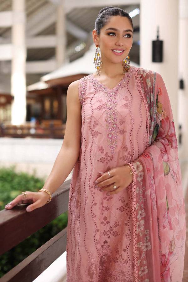 Noor by Saadia Asad | Luxury Chikankari Lawn24 | D4-B Pink Laser - Pakistani Designer Dress - by Noor by Saadia Asad | Type: Luxury - 100% Original at Saira Sultan