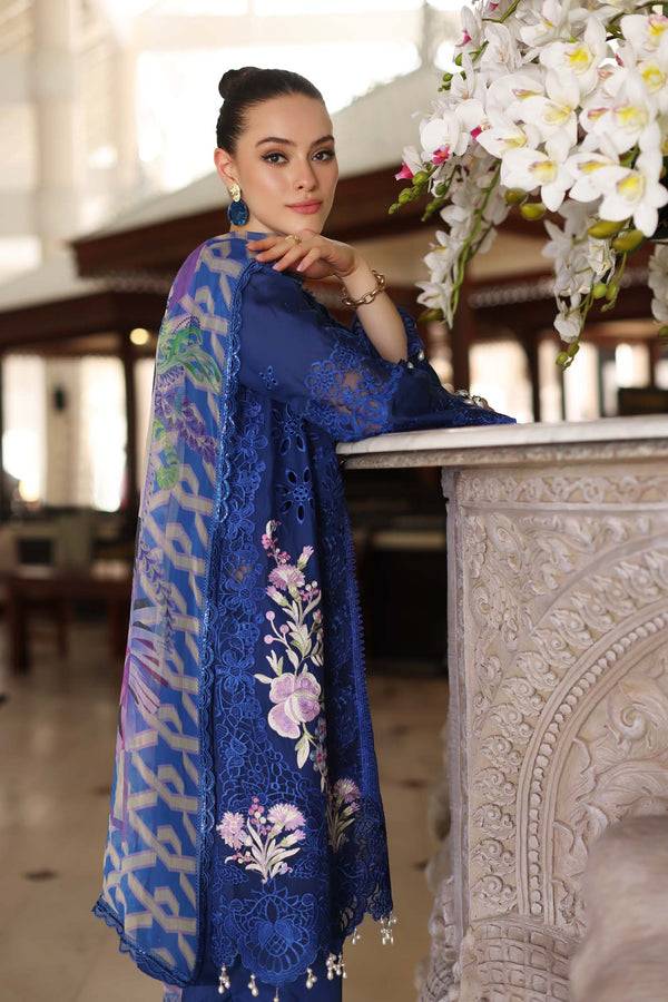 Noor by Saadia Asad | Luxury Chikankari Lawn24 | D10-B Blue Electric - Pakistani Designer Dress - by Noor by Saadia Asad | Type: Luxury - 100% Original at Saira Sultan