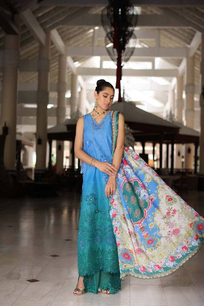 Noor by Saadia Asad | Luxury Chikankari Lawn24 | D5-B Blue Ombre - Pakistani Designer Dress - by Noor by Saadia Asad | Type: Luxury - 100% Original at Saira Sultan