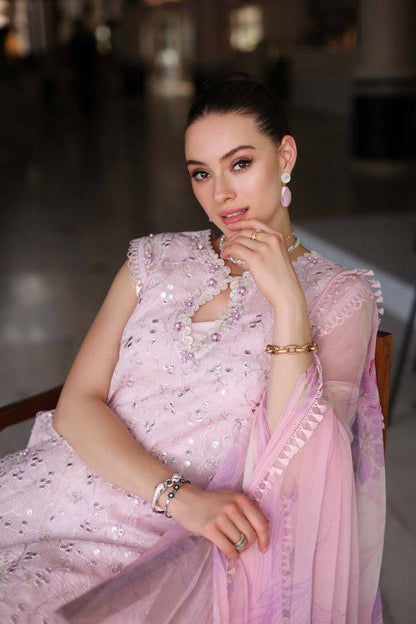Noor by Saadia Asad | Luxury Chikankari Lawn24 | D11-A Pink Schifli - Pakistani Designer Dress - by Noor by Saadia Asad | Type: Luxury - 100% Original at Saira Sultan