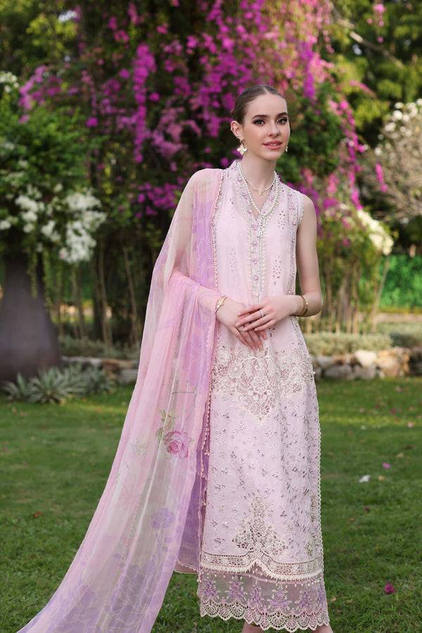 Noor by Saadia Asad | Luxury Chikankari Lawn24 | D11-A Pink Schifli - Pakistani Designer Dress - by Noor by Saadia Asad | Type: Luxury - 100% Original at Saira Sultan