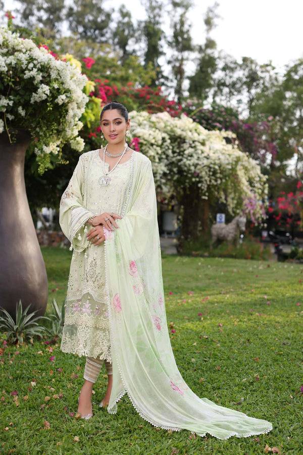 Noor by Saadia Asad | Luxury Chikankari Lawn24 | D11-B Mint Schifli - Pakistani Designer Dress - by Noor by Saadia Asad | Type: Luxury - 100% Original at Saira Sultan