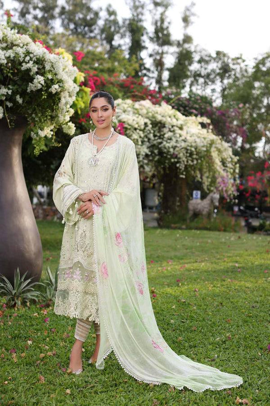 Noor by Saadia Asad | Luxury Chikankari Lawn24 | D11-B Mint Schifli - Pakistani Designer Dress - by Noor by Saadia Asad | Type: Luxury - 100% Original at Saira Sultan