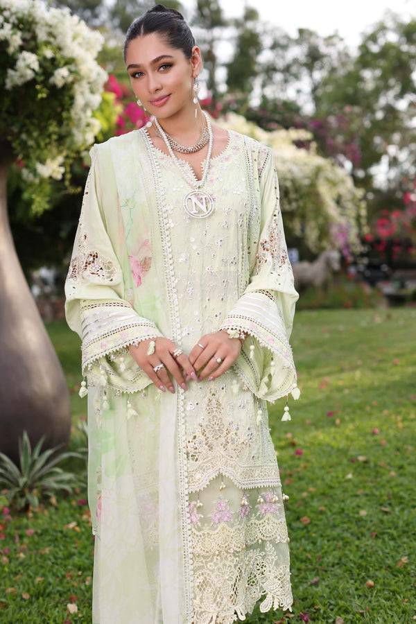 Noor by Saadia Asad | Luxury Chikankari Lawn24 | D11-B Mint Schifli - Pakistani Designer Dress - by Noor by Saadia Asad | Type: Luxury - 100% Original at Saira Sultan