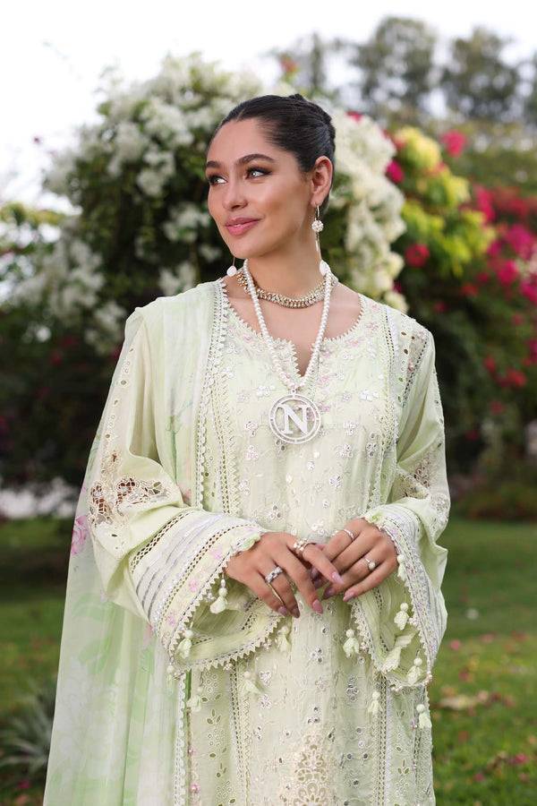 Noor by Saadia Asad | Luxury Chikankari Lawn24 | D11-B Mint Schifli - Pakistani Designer Dress - by Noor by Saadia Asad | Type: Luxury - 100% Original at Saira Sultan
