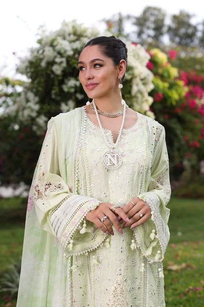 Noor by Saadia Asad | Luxury Chikankari Lawn24 | D11-B Mint Schifli - Pakistani Designer Dress - by Noor by Saadia Asad | Type: Luxury - 100% Original at Saira Sultan