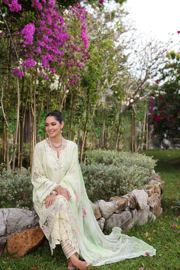 Noor by Saadia Asad | Luxury Chikankari Lawn24 | D11-B Mint Schifli - Pakistani Designer Dress - by Noor by Saadia Asad | Type: Luxury - 100% Original at Saira Sultan