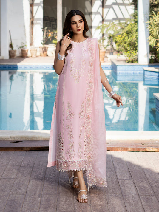 Izel | Mahveen Festive Lawn 25 | SAFA XS Powder Pink Lawn