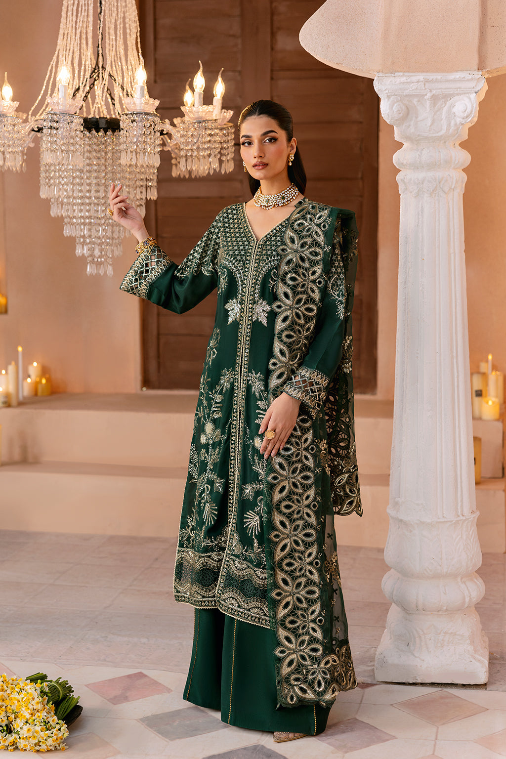 Ramsha | Shehnai Formals |SS-101 XL Dark Green Raw Silk