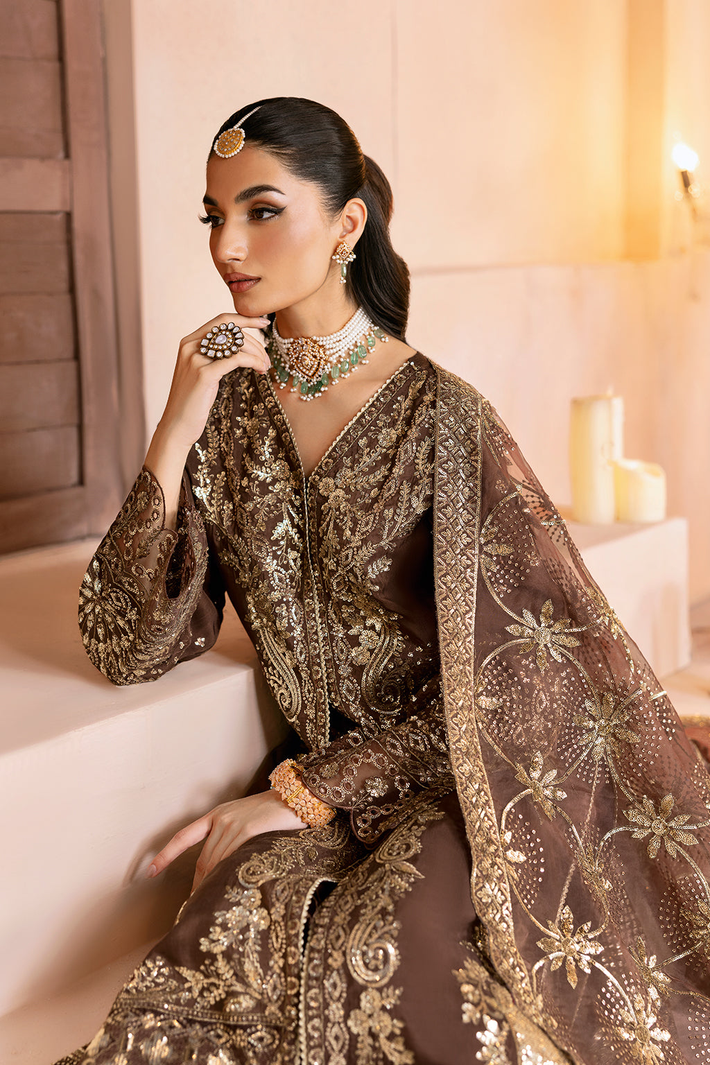 Ramsha | Shehnai Formals | SS-108 XL Chocolate Brown Raw Silk