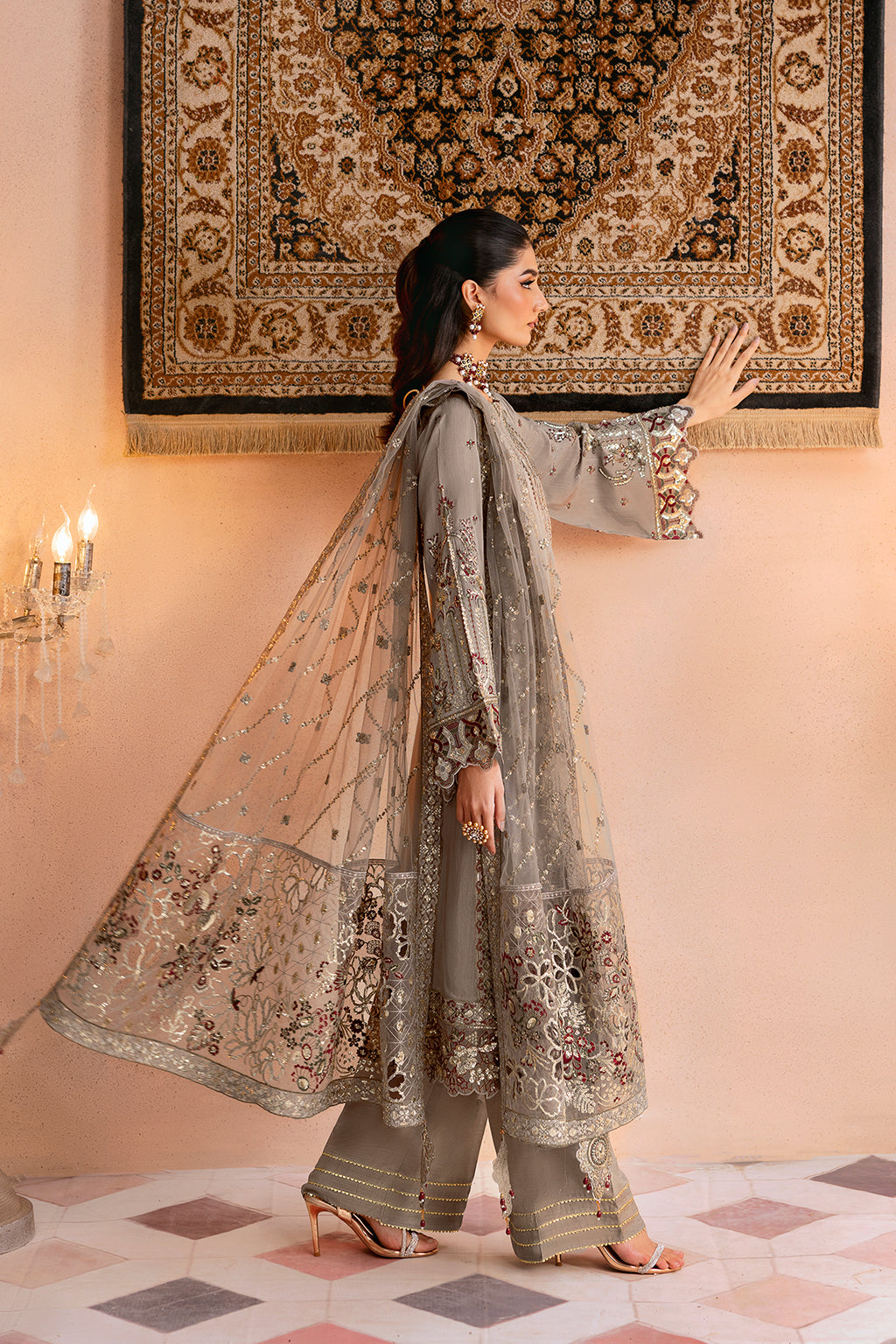 Ramsha | Shehnai Formals | SS-103 M Cloud Gray Raw Silk