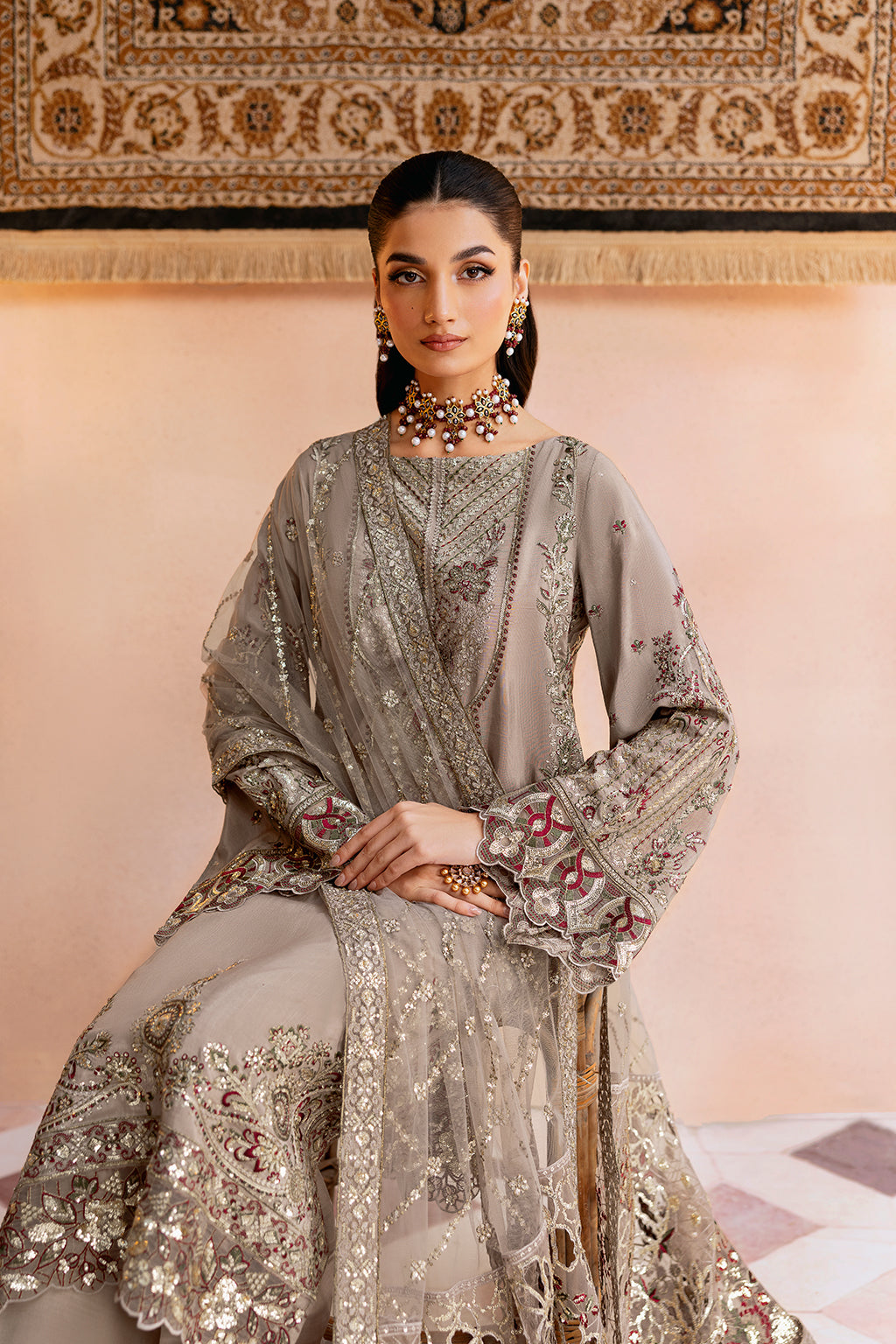 Ramsha | Shehnai Formals | SS-103 L Cloud Gray Raw Silk