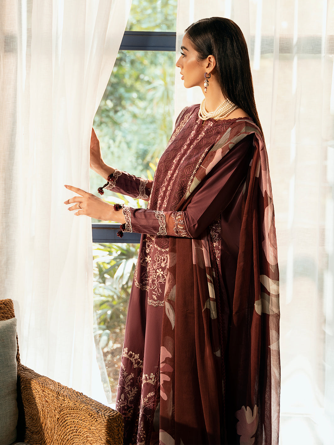Izel | Dastak Luxury Lawn | TABEER L Dark Plum Lawn