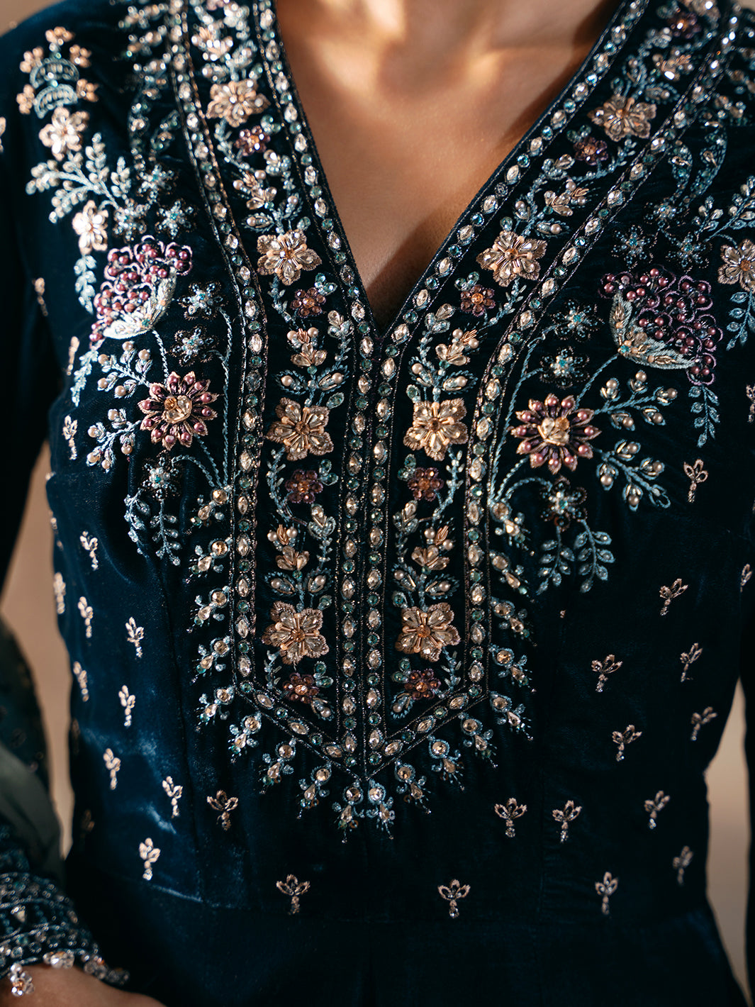Flossie | Siara Velvet Formals | V-101 M Teal Blue Velvet