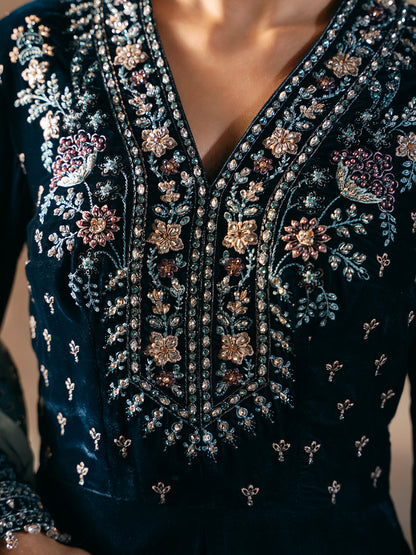 Flossie | Siara Velvet Formals | V-101 M Teal Blue Velvet